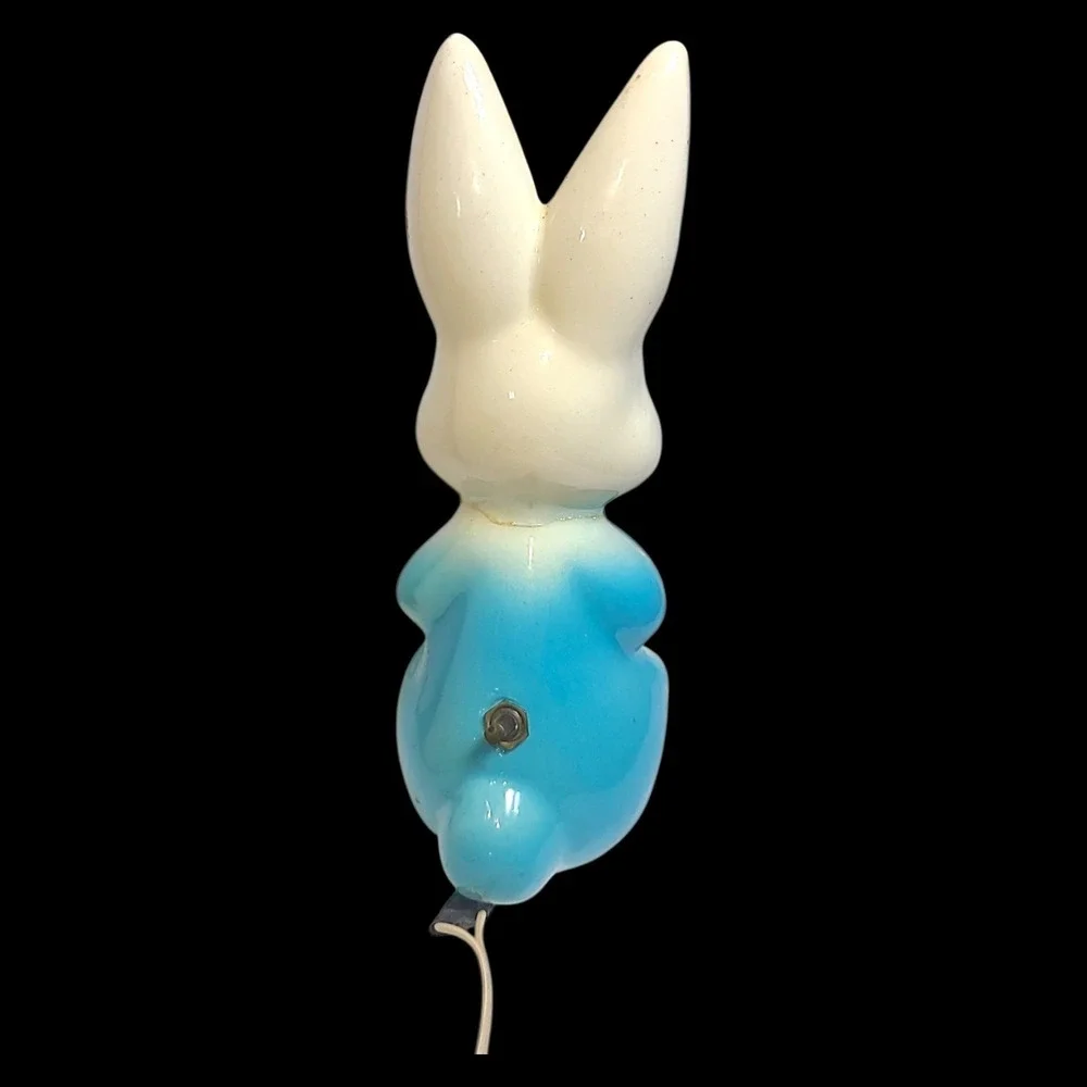 Vintage Porcelain Bunny Rabbit TV Lamp Blue White Light Easter Spring Decor